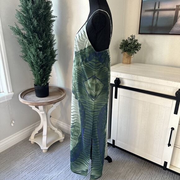 Making the Cut Women's Sheer Maxi Slip Dress Plus Sz Medium Green Print Reptile - Picture 2 of 10